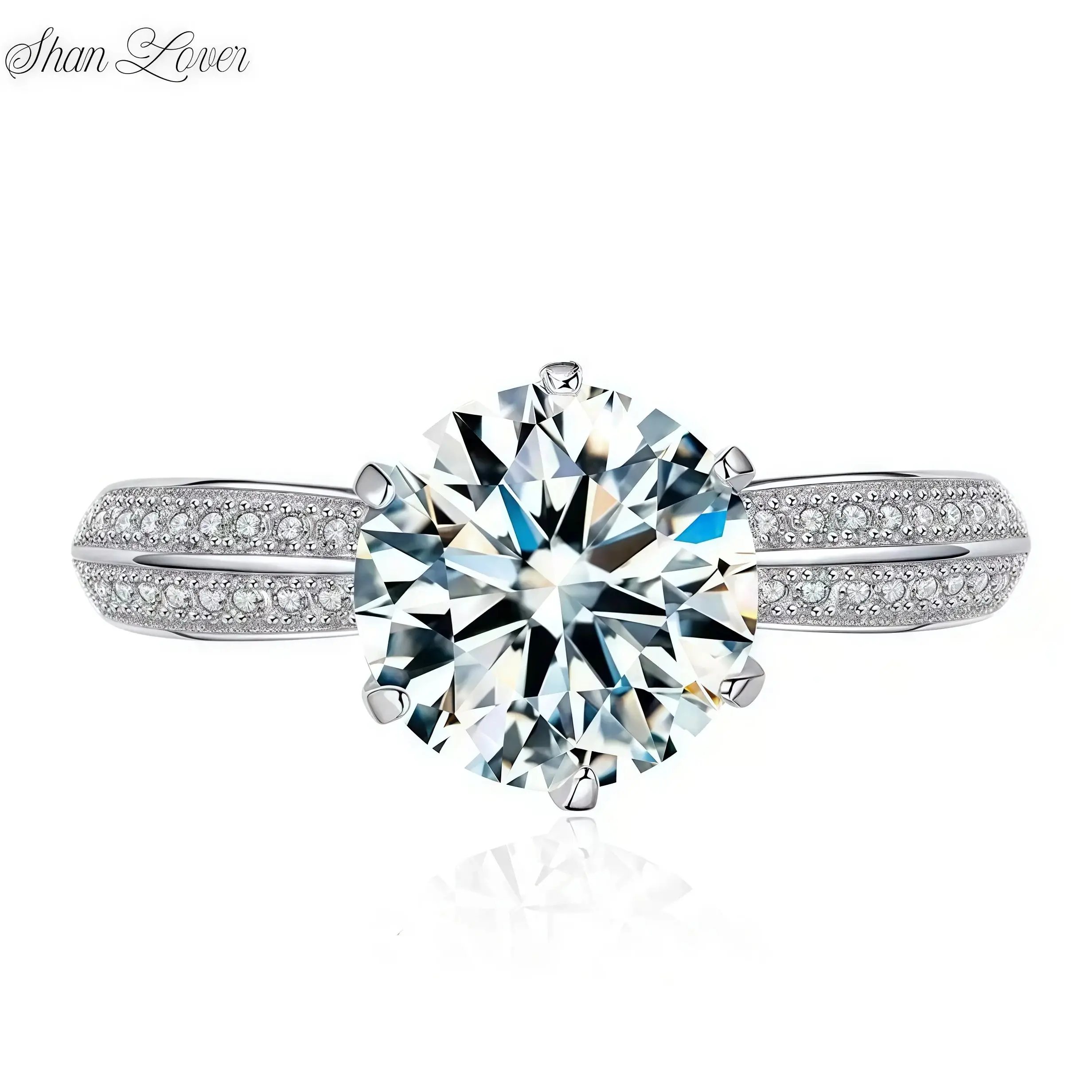 

ShanLover Brand MST Top Grade 2 carat 8mm Round Moissanite Ring Diamond 925 Sterling Silver Rings High Quality Jewelry for Women