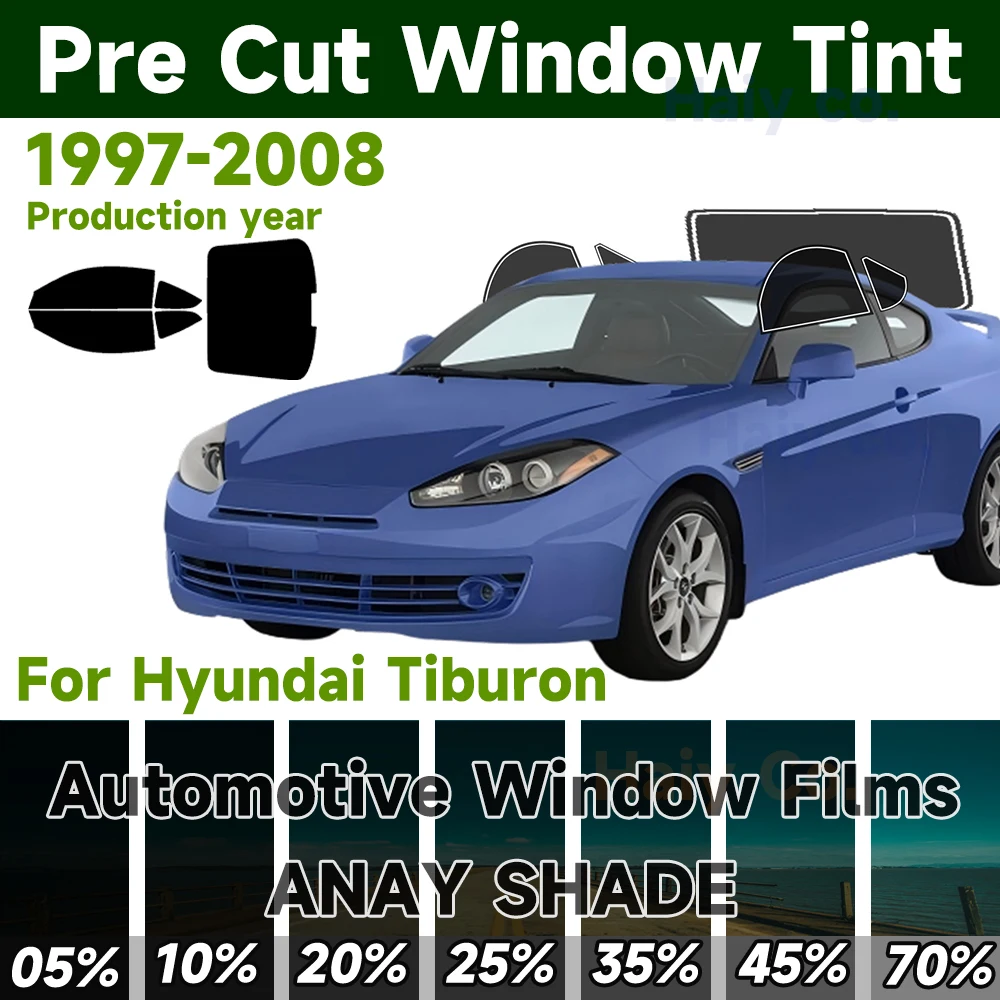 Precut Windows Tint Film Sun Block Protection Privacy Anti Shatter Glass 2 Ply Film Tint Shade Kit for Hyundai Tiburon 1997-2008