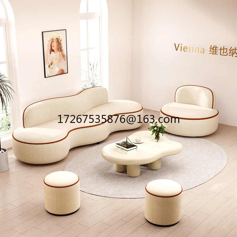 

Lamb fleece curved sofa cream wind reception lounge area special-shaped sofa