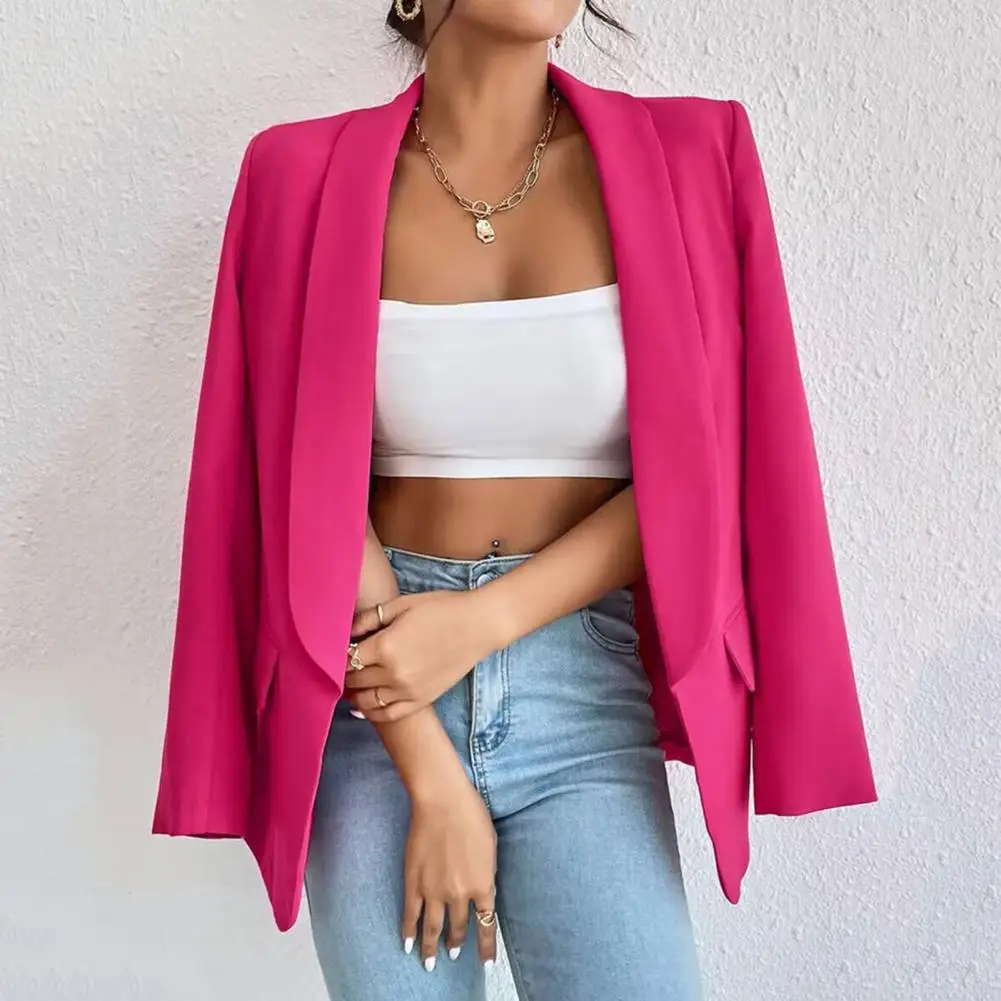 Blazer de lapela elegante feminino com bolsos de aba, terno monocromático, roupas de primavera e outono, novo para primavera e outono 2022