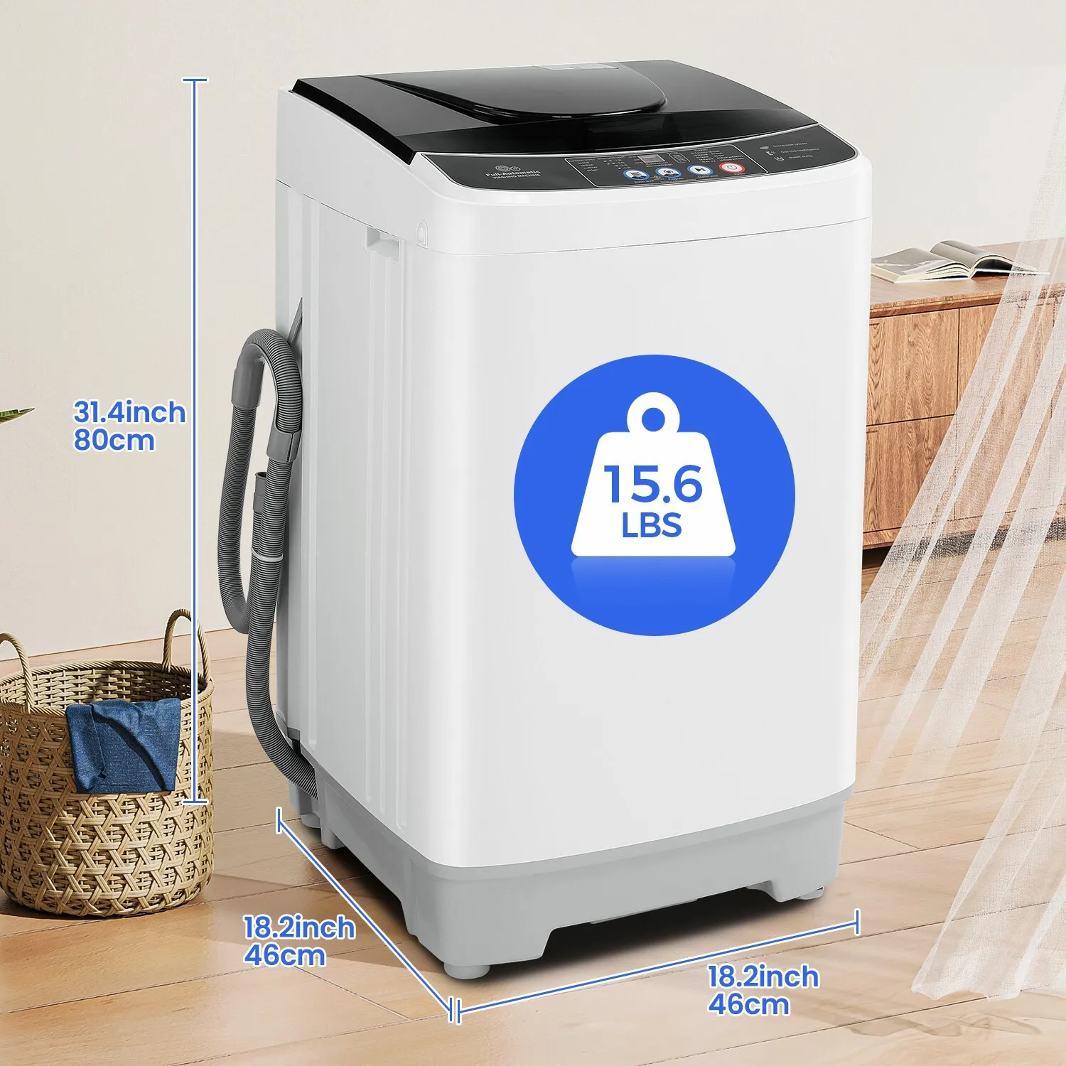 15.6Lbs Full-Automatic Portable Washing Machine Washer & Spin Dryer Combo Home