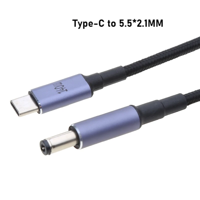 Type C Male Input to DC5.5mm x 2.5mm 5.5mm x 2.1mm Male Power Charging Cable for Laptop Notebook 28V 5A 140W