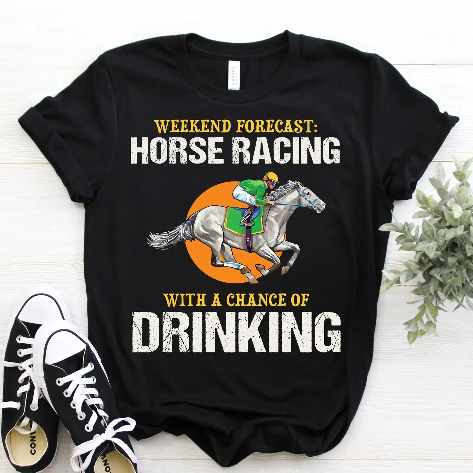 Weekend Forecast Horse Racing With A Chance Of Drinking Funny T Shirt Jockey Gambling Lover Casual  vintage Washed