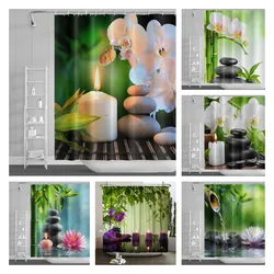 Spa Buddha Water Yoga Shower Curtain Rural Landscape Creek Stone Lotus Buddha Waterproof Polyester Bathroom Curtain with Hooks