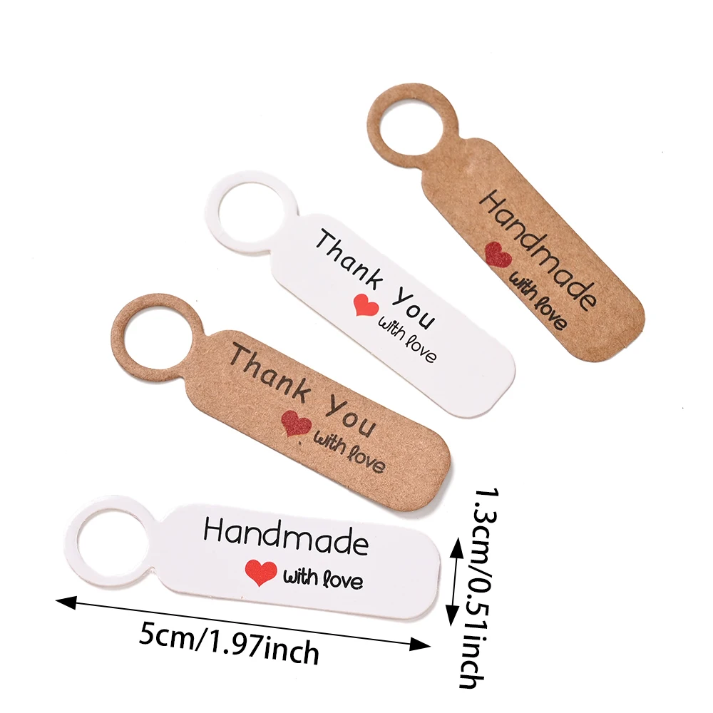 100 Stück Backetikettenkarten „Handgemacht mit Liebe“ „Danke“ – Kraftpapier, weiß – Ideal für Backwaren und Geschenkverpackungen mit Perlen – Detail 4