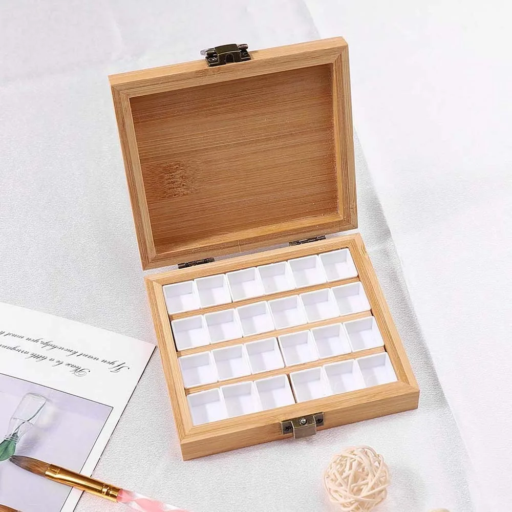 24Grid Solid Pigment Dispenser Nail Glue Empty Box Lock Buckle Design Nail Accessories Wooden Palette Cases 24Grid