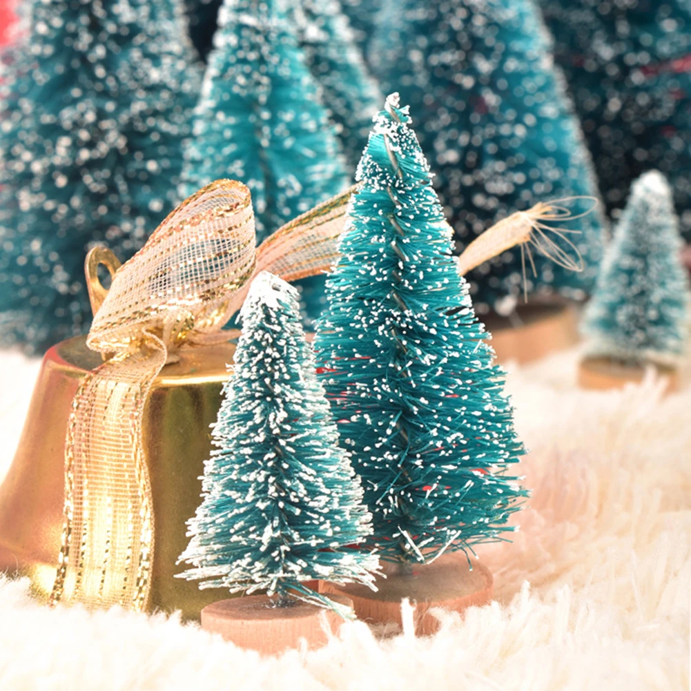 10 قطعة شجرة عيد الميلاد الخشبية الصغيرة الاصطناعية الأزرق الأخضر الأبيض الذهب برج الصنوبر الصغيرة السيزال شجرة عيد الميلاد منضدية زخرفة ديكور