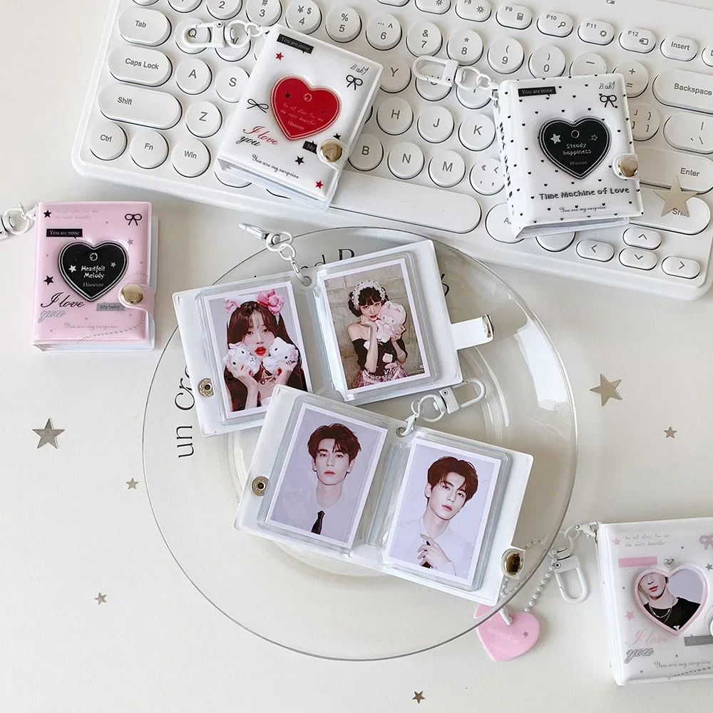 INS Style 2 Inch Love Heart Photo Album, Kpop Idol Photocard Holder, Mini Keychain Album for ID Photos & Sticker Photos