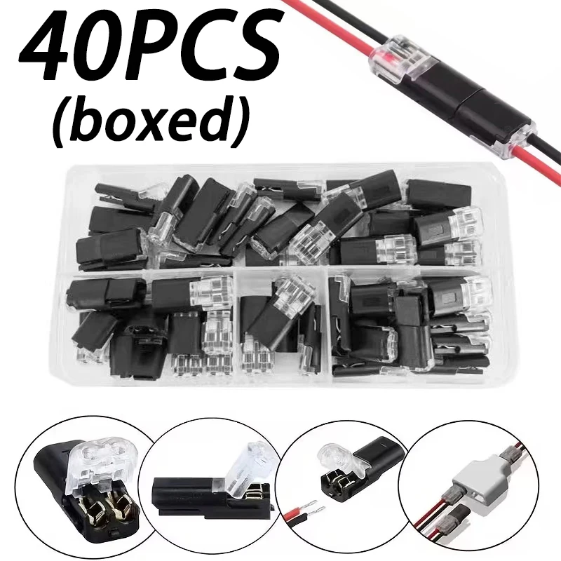 40pcs D2 terminal block Double-Wire Plug-in Connector Led Light StripConnectors 2 Pin, Low Voltage Wire Connector withLocking Bu