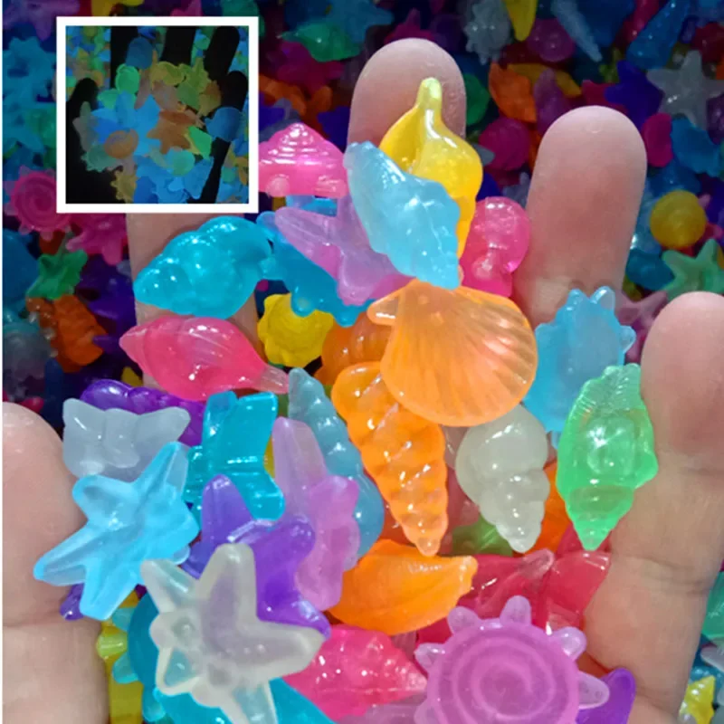 

100PCS Glowing Stones Luminous Starfish Conch Shell Shaped Glow in Dark Pebbles for Garden Aquarium Fish Tank Pool Landscape