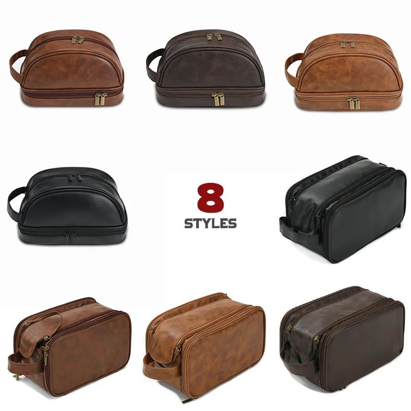 Waterproof Pu Leather Toiletry Bag for Men Travel Wash Bag Vintage Travel Bathroom Necessary Large Storage Organizer Makeup Bag