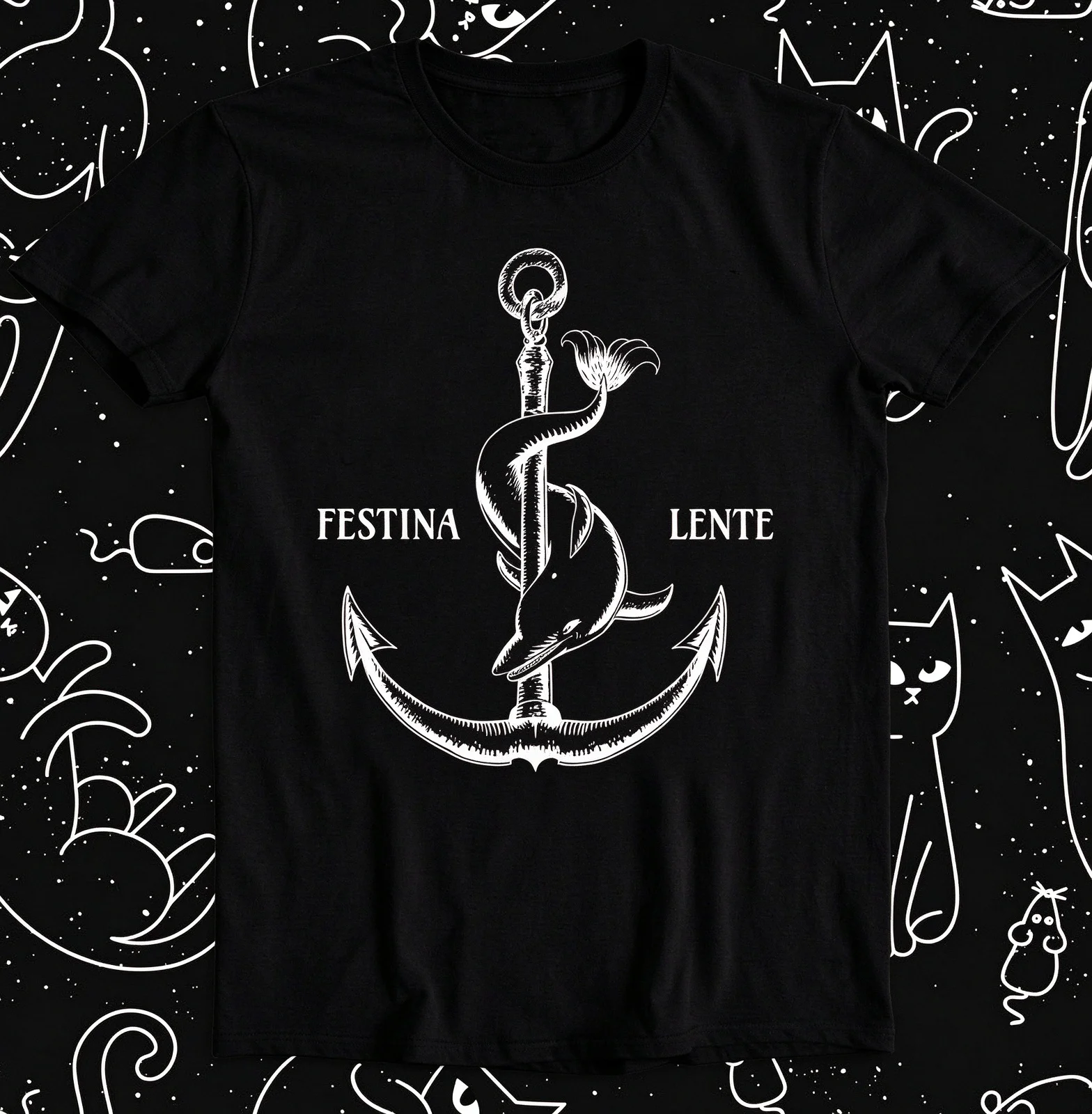 2026 New Festina Lente Family Matching Oversized Unisex Streetwear TShirt Vintage Anchor Dolphin Festina Lente Latin GraphicTee