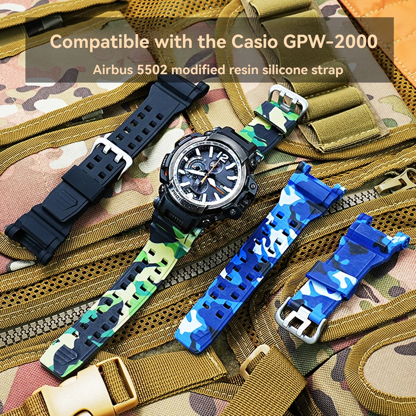 

Для часов Casio Airmaster 5502 серий GPW-2000/GPW-1A/GPW-1A2/GPW-3A — Водонепроницаемый ремешок для часов из полимерной смолы и силикона на заказ