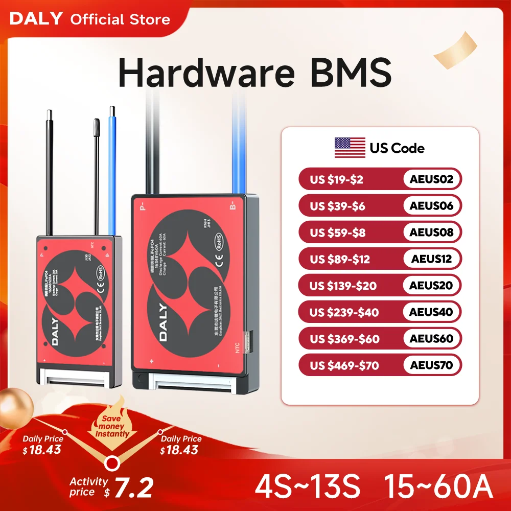 DALY BMS Li-ion 10S 36V 13S 14S 48V 16S 17S 60V LFP 4S 8S 16S 24V BMS met ntc 15A 20A 40A 60A 100A