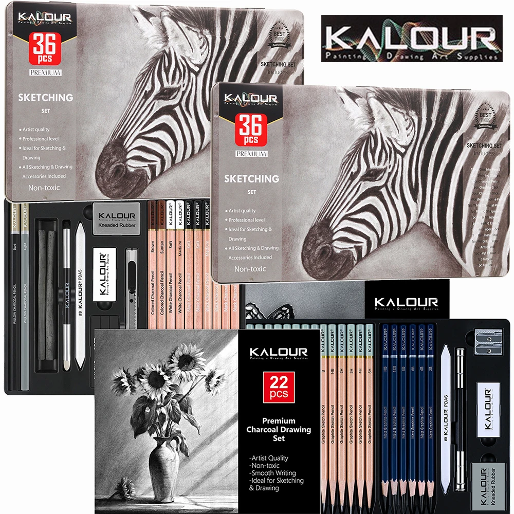 

Набор карандашей KALOUR Premium для скетчинга в металлической/картонной коробке, набор для рисования угольными стержнями, подарок для рисования теней/деталей/размазывания/выделения акцентов