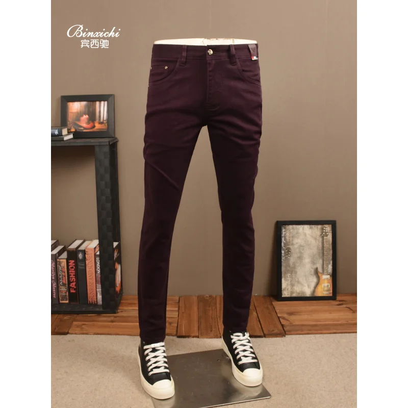 

Мужские фиолетовые джинсы весна-осень 202, элитные эластичные маленькие прямые повседневные красивые легкие роскошные мужские брюки