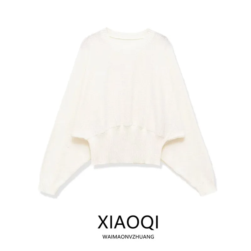 

Spring 2026 Women's Long Sleeve round Neck Batwing Knitwear Versatile New Arrival Simple Style Crew Neck Pullover Knitted Top