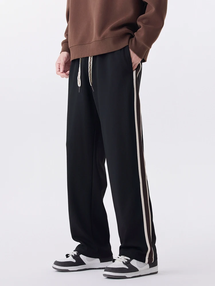 2025 outono novo moletom reto masculino moda coreana 330gsm estiramento malha calças esportivas solto ajuste perna larga calças casuais