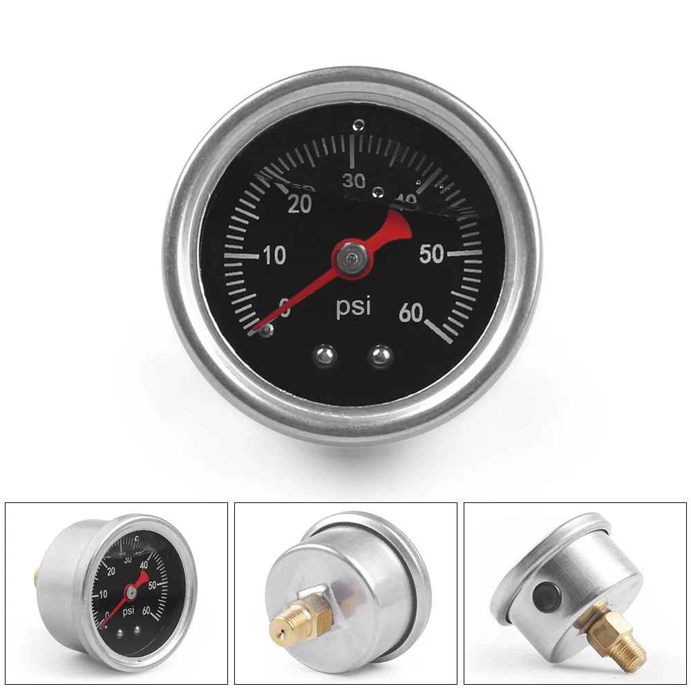 

Liquid Filled Fuel Press Pressure Gauge 0-60 PSI Black Face For Fuel Pressure Regulator Oil Gauge 1/8" NPT TT102459
