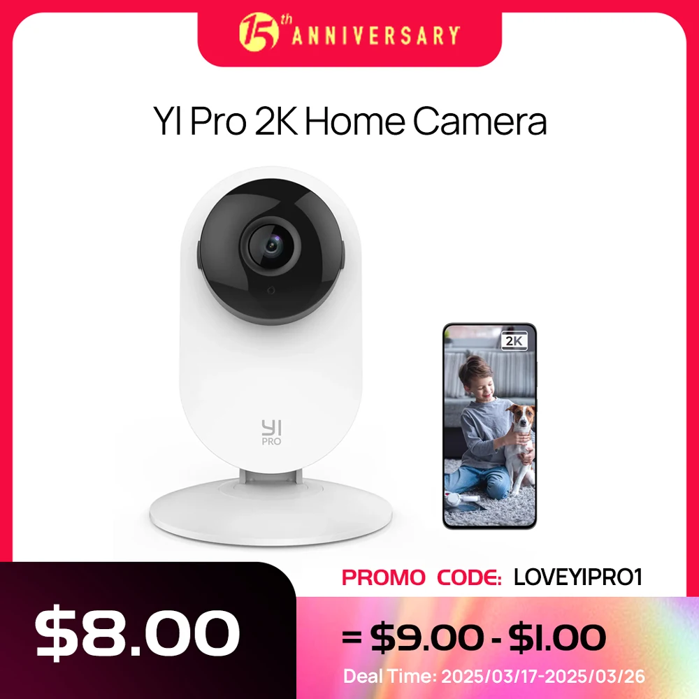 YI Pro 2K Wifi Camera IP Smart Home 2-Way Audio Baby Cam with Night Vision Surveillance Protection Indoor CCTV Video Record