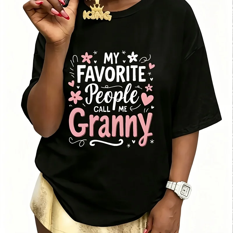 My Favorite People Call Me Granny Women's T-Shirt 100% Cotton Fun Print Short Sleeve Top Casual Round Neck Tee S-5Xl