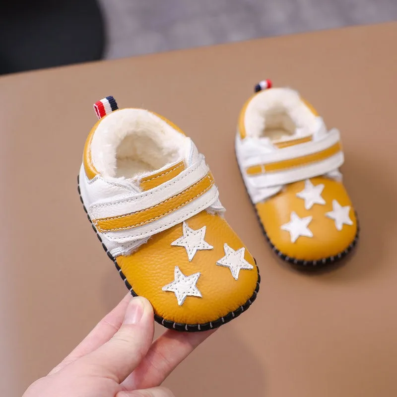 

Зимние сапоги для маленьких девочек и мальчиков, осенне-зимняя детская обувь из натуральной кожи, уличные нескользящие детские плюшевые сапоги на мягкой подошве для малышей