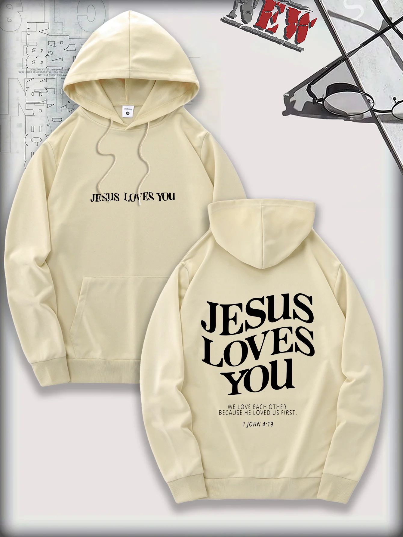 سترة رجالية كاجوال بغطاء للرأس بتصميم جيب الكنغر الأخضر وطباعة أمامية وخلفية مريحة للاستخدام اليومي ملابس مريحة #5