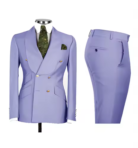 Light Blue Men's Suits Chic Double Breasted Blazer Peak Lapel Elegant Formal Set Male 2 Piece Jacket Pants Wedding Groom Tuxedos - Image 9
