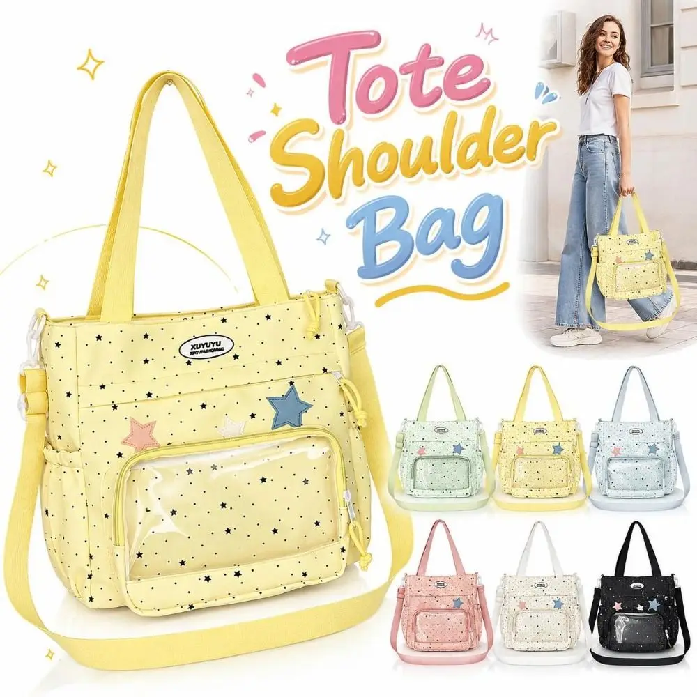 Multi-pocket Tote Shoulder Bag Star Printed Transparent Pocket Ita Crossbody Bag Versatile Large Capacity Student Handbag