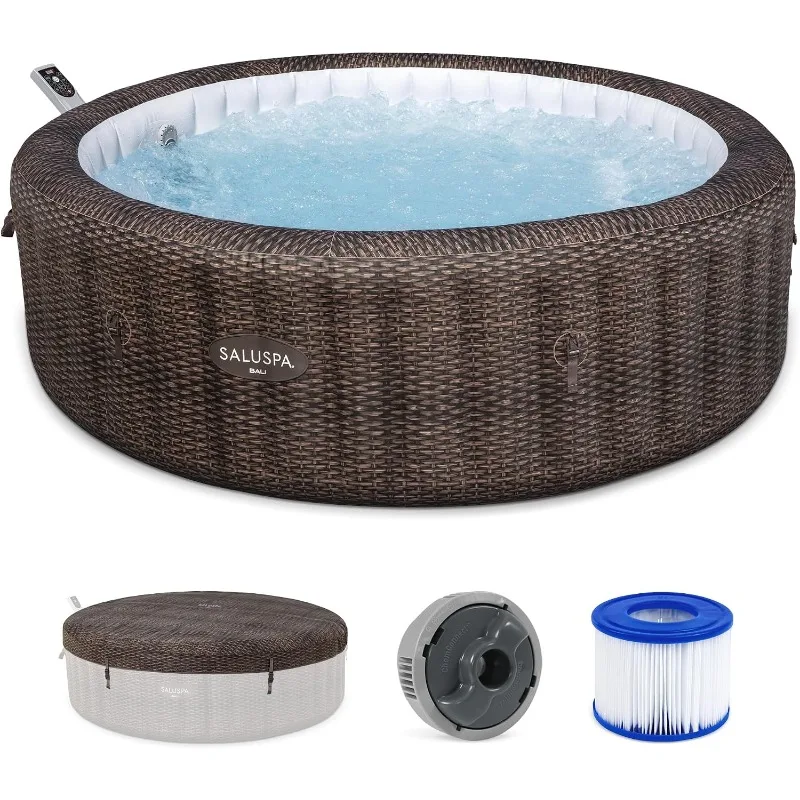 Bestway SaluSpa Bali 5 to 7 Person Inflatable Hot Tub, Round Energy-Efficient Portable Outdoor Spa with 180 AirJets, 85