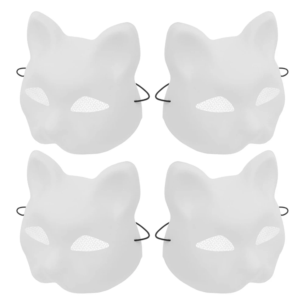 

4Pcs Cat Face Masks White Matte Finish Breathable Mesh Design for DIY Painting Craft Projects Halloween Cosplay Masquerade Party