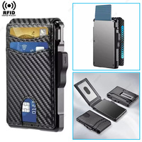 Carbon Fiber Rfid Blocking Wallet Aluminium Smart Wallet Pop Up ID Credit Card Holder Bifold Metal Money Clip Wallets for Men