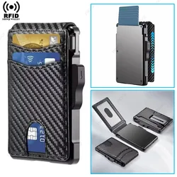 Carbon Fiber Rfid Blocking Wallet Aluminium Smart Wallet Pop Up ID Credit Card Holder Bifold Metal Money Clip Wallets for Men