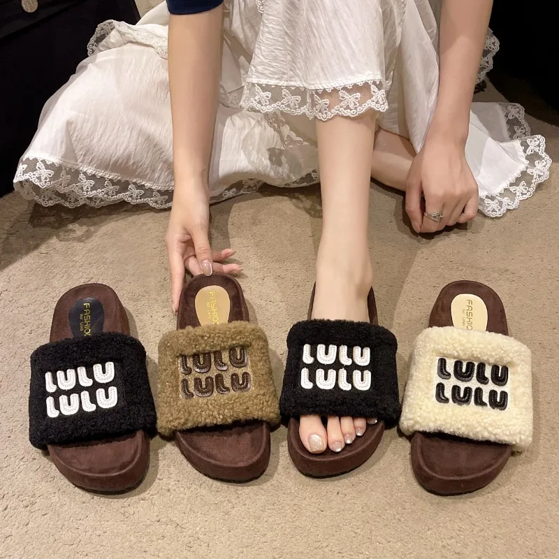 

2025 новые модные нечеткие тапочки, женские домашние нескользящие теплые плюшевые женские тапочки, зимние удобные хлопковые шлепанцы на мягкой подошве