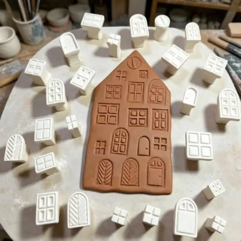 25Pcs/Set Plastic Clay Stamp Molding Kit Window Pattern DIY Stamps For Polymer Clay Wax Resin Pottery Crafts