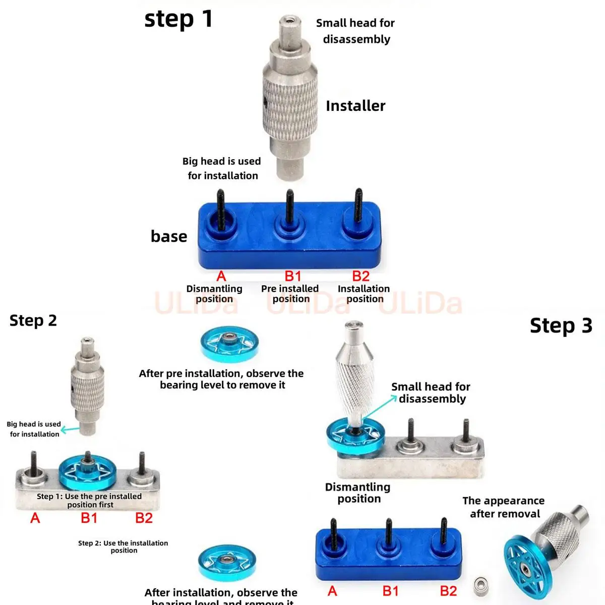Bearing Remover Tool Guide Rollers Bearing Press Tool Assembler Installation tools  for DIY Tamiya Mini 4WD RC Car Model