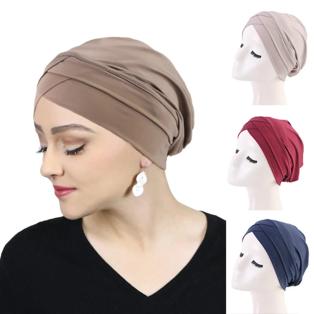 New UnderScarf Cross Stretch Headband Hat Bonnet Cap Bandana Bottoming Hat Inner Hat Chemo Cap Women