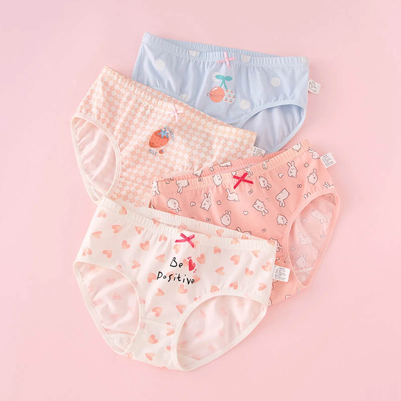 2-8years Kids Triangle Underwear Girls Panties Cute Cartoon Rabbit Cake Print Toddlers Shorts Briefs Girls Comfy Panties 4pcs