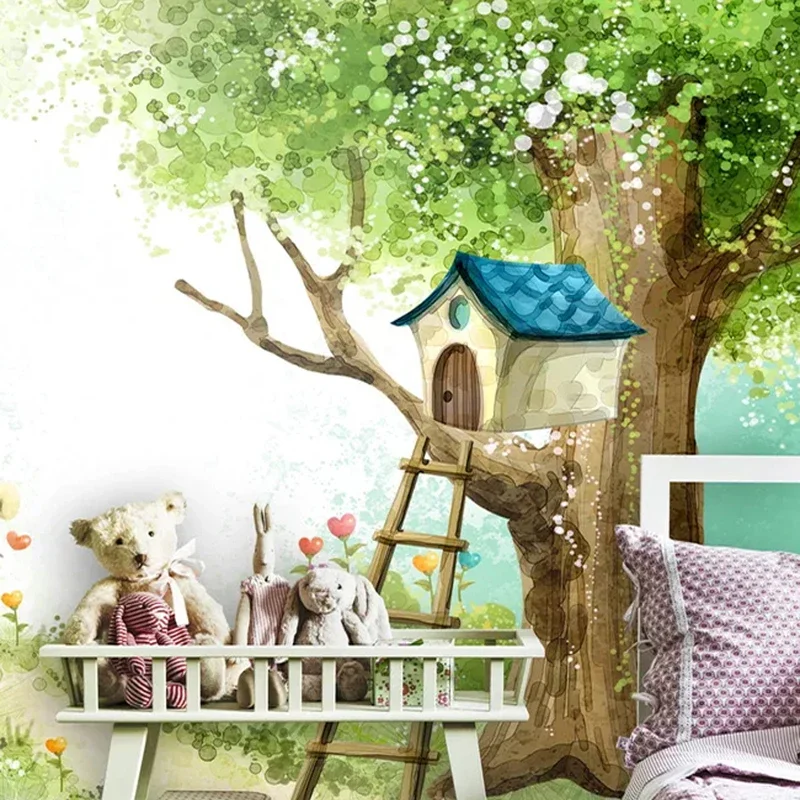 Custom Size 3D Photo Wallpaper For Kids Cartoon Tree Cute Animals Painting Children Room Bedroom Mural Wall Papers Home Decor
