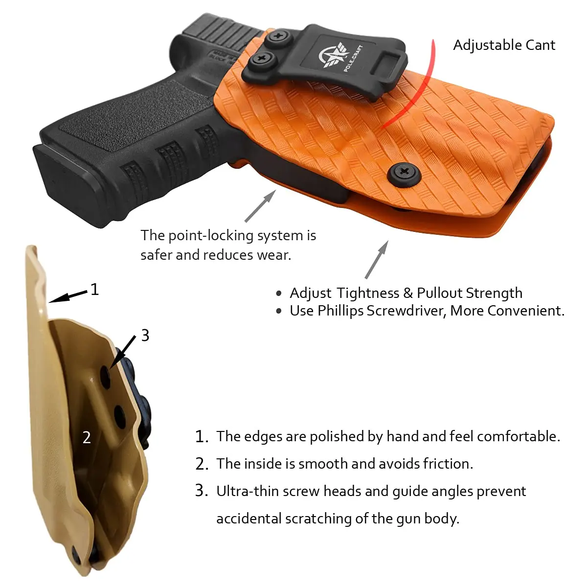 POLE.CRAFT Weave Kydex IWB Kydex Holster لـ Glock 19 / Glock 19X / Glock 25 / Glock 44 45 (Gen 1-5) & Glock 23 32 (Gen 3-4)