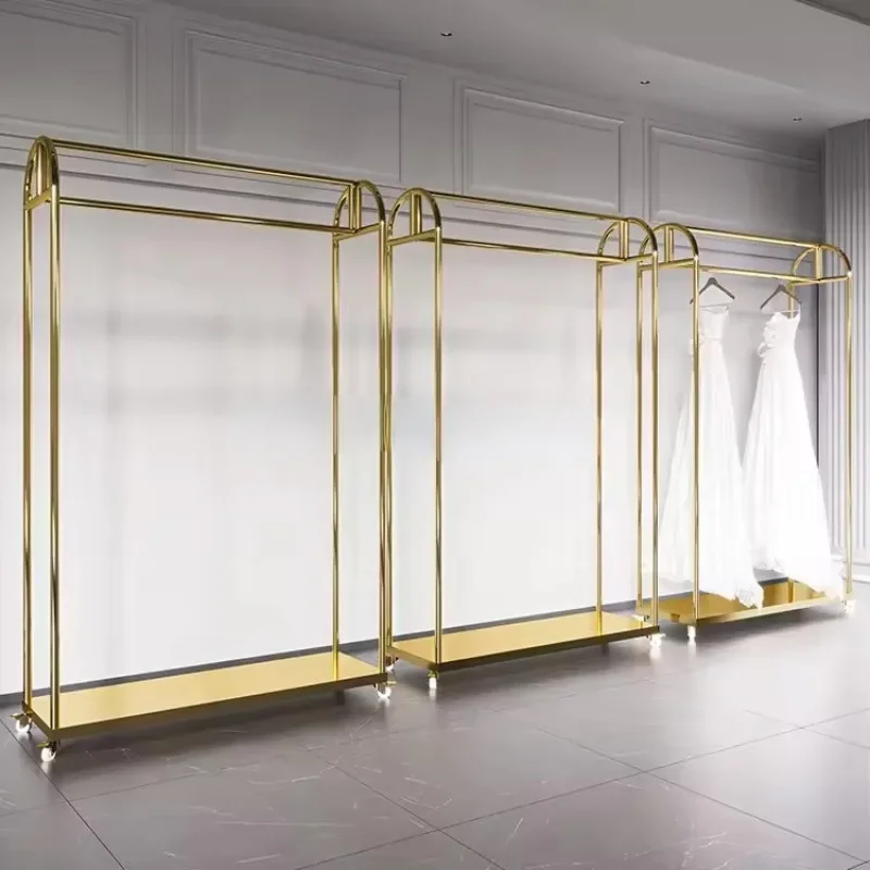 Modern Clothes Stand Display Garment Clothing Racks Gold Display with Wheels for Boutique Wedding Dress Display Shop