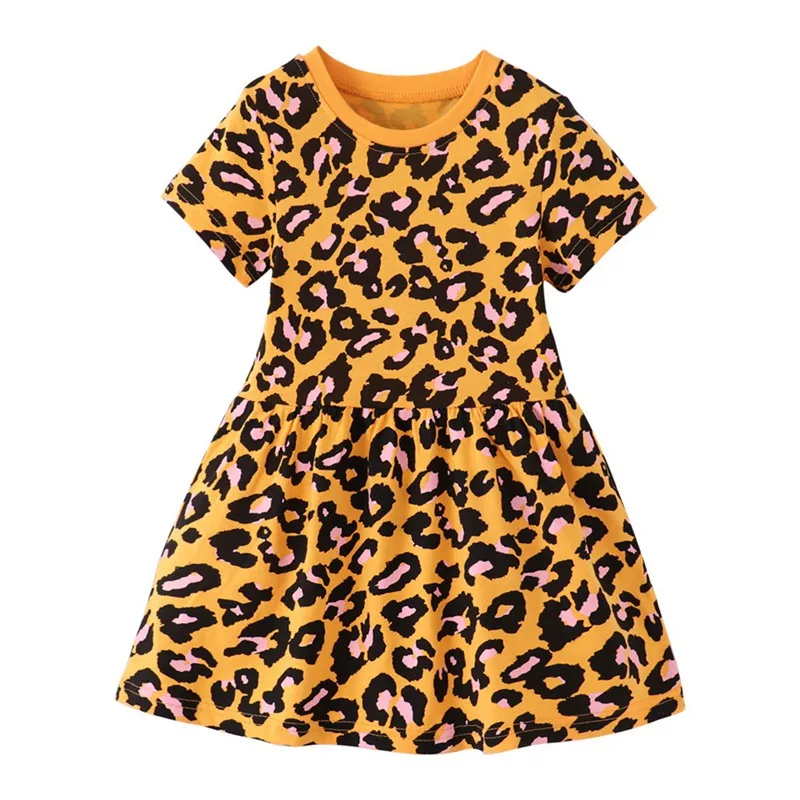 Summer Girls Dress Leopard Print Party Dresses Kids Soft Crew Neck Toddler Girls Dress 2-7Y