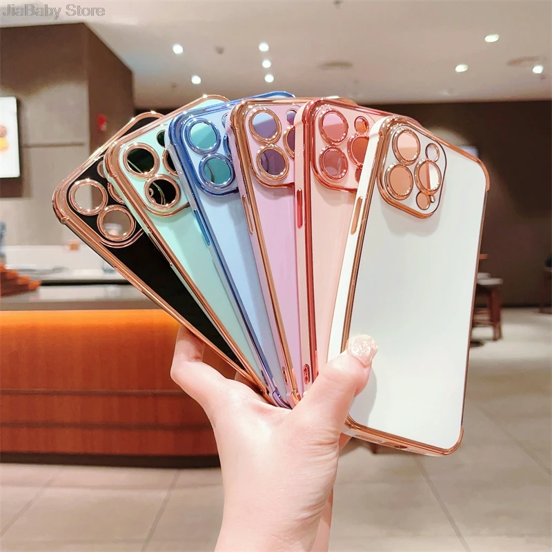 Plain Camera Protection Rainbow Jellewed Luxury Glitter Liquid Soft Phone Case For iPhone 11 12 13 14 15 16 Plus Pro Max Cover