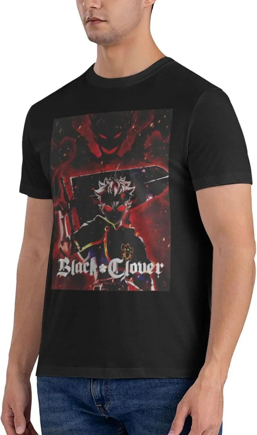 Black Anime Clover Shirt Men's Custom Breathable Cotton Short-Sleeved Tshirt Fashion Crew Neck Tees Tops Black