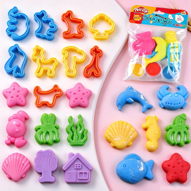 Kids Play Dough Tools Cartoon Tree Animals Nature Color Clay Molds Safe Cutters Rolling Pins Set Kids Color Dough Accessories
