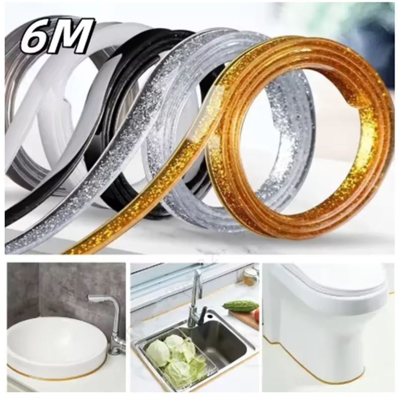 6M Self Adhesive Living Room Seam Stickers Fouling Anti Mold Sink Edge Sealing Lines for Kitchen Stove Toilet Ceiling Wall Lines
