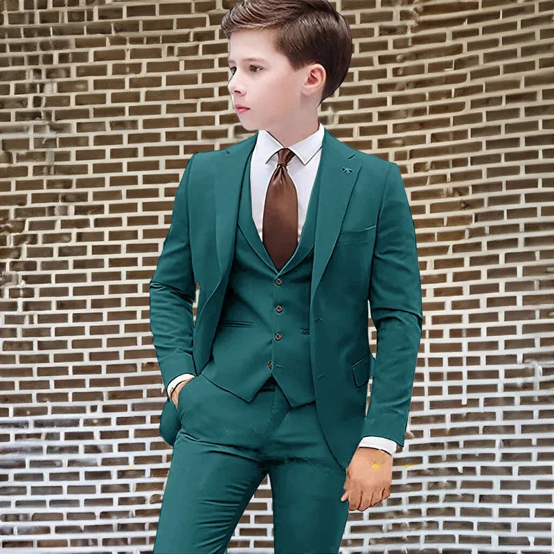 Beach Casual Wedding Boy Suits 3 Piece Beige Jacket Pants Vest Kids Child Blazer Set Clothes Party Dress 2-16 Years Old