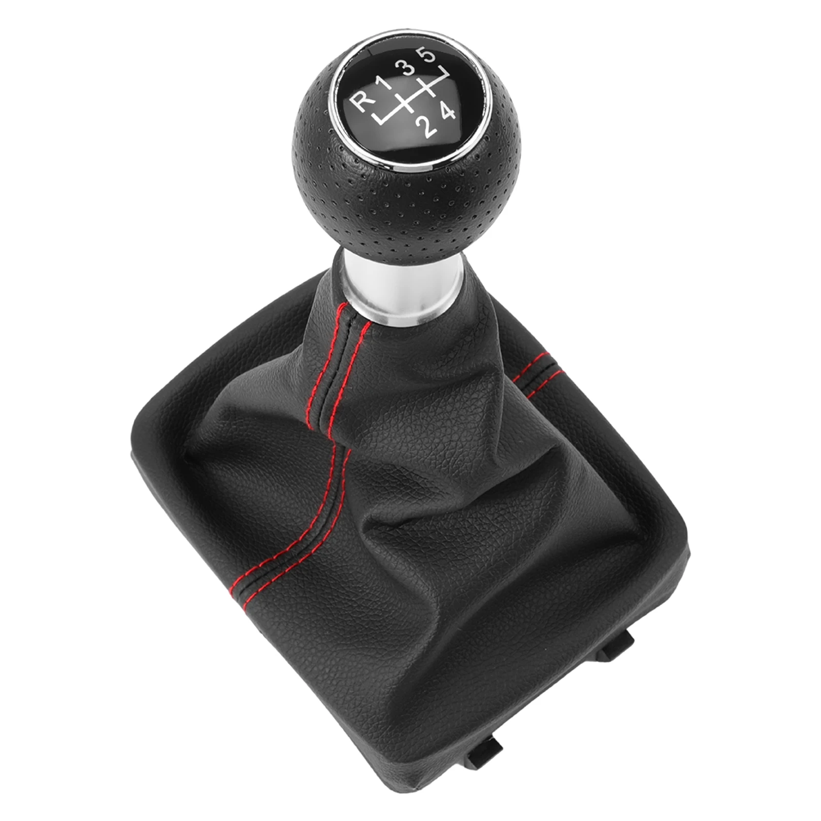 

5 Speed Gear Stick Shift Knob 6Q1711113 Perforated PU Leather Frame GTI Look Red Gears Knob