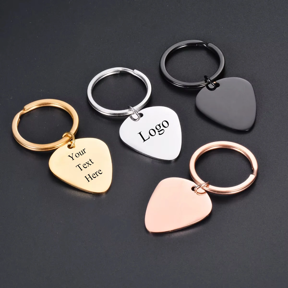1Piece Engraved Logo Text Stainless Steel Guitar Pendant Keychain for Handbag Car Key Accessories Dropshipping