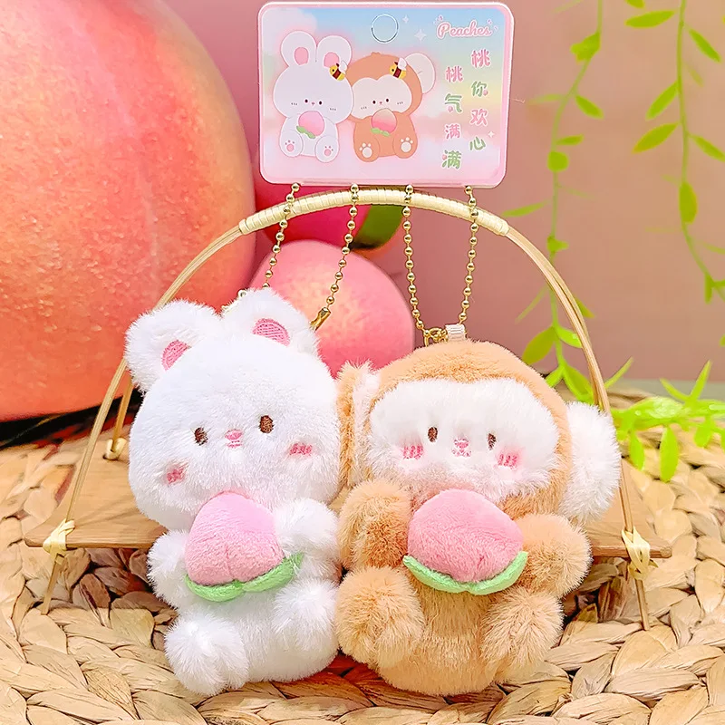 Fashione Peach You Love Series peluche colgante magnético conejo mono pareja que ama los melocotones, mochila llavero pequeño regalo